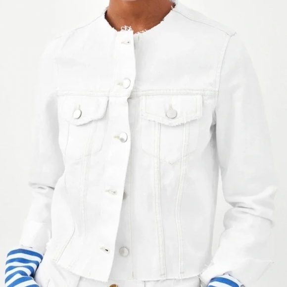 Zara Jackets & Coats Zara Trf White Denim Collarless Jacket Size L